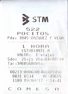 Communication of the city: Montevideo (Urugwaj) - ticket abverse