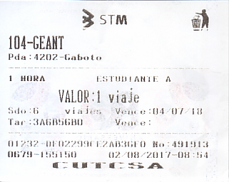 Communication of the city: Montevideo (Urugwaj) - ticket abverse. 