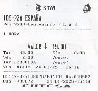 Communication of the city: Montevideo (Urugwaj) - ticket abverse.