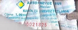 Communication of the city: Mostar (Bośnia i Hercegowina) - ticket abverse. naklejka