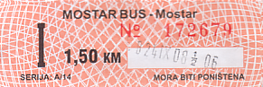 Communication of the city: Mostar (Bośnia i Hercegowina) - ticket abverse. 