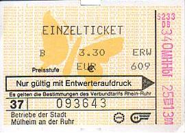 Communication of the city: Mülheim an der Ruhr (Niemcy) - ticket abverse. 