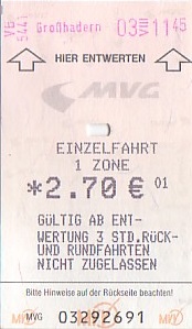Communication of the city: München (Niemcy) - ticket abverse. 