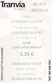 Communication of the city: Murcia (Hiszpania) - ticket abverse