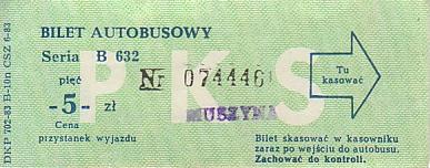 Communication of the city: Muszyna* (Polska) - ticket abverse. 