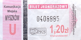 Communication of the city: Myszków (Polska) - ticket abverse. 