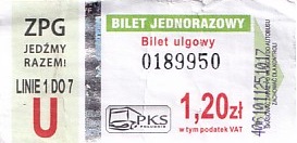 Communication of the city: Myszków (Polska) - ticket abverse. farba nie świeci w UV