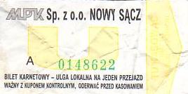 Communication of the city: Nowy Sącz (Polska) - ticket abverse. <IMG SRC=img_upload/_0karnet.png alt="karnet">