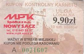 Communication of the city: Nowy Sącz (Polska) - ticket abverse. <IMG SRC=img_upload/_0karnetkk.png alt="kupon kontrolny karnetu">