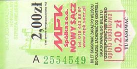 Communication of the city: Nowy Sącz (Polska) - ticket abverse. <IMG SRC=img_upload/_przebitka.png alt="przebitka">