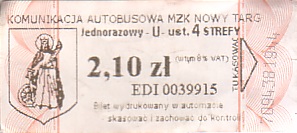 Communication of the city: Nowy Targ (Polska) - ticket abverse. 