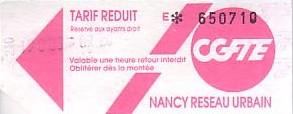 Communication of the city: Nancy (Francja) - ticket abverse. 