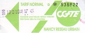 Communication of the city: Nancy (Francja) - ticket abverse