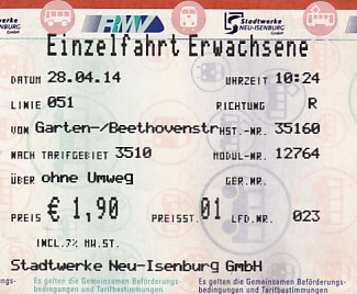 Communication of the city: Neu-Isenburg (Niemcy) - ticket abverse