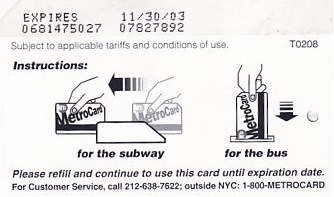 Communication of the city: New York (Stany Zjednoczone) - ticket reverse