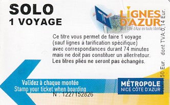 Communication of the city: Nice (Francja) - ticket abverse