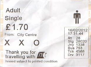 Communication of the city: Nottingham (Wielka Brytania) - ticket abverse