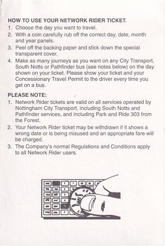 Communication of the city: Nottingham (Wielka Brytania) - ticket reverse