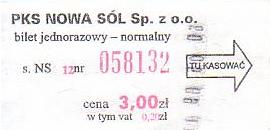 Communication of the city: Nowa Sól (Polska) - ticket abverse. 