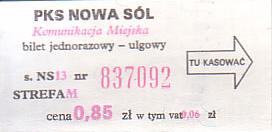 Communication of the city: Nowa Sól (Polska) - ticket abverse. 