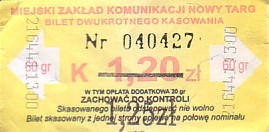 Communication of the city: Nowy Targ (Polska) - ticket abverse. <IMG SRC=img_upload/_przebitka.png alt="przebitka">