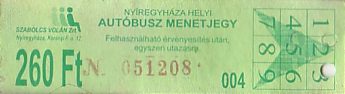 Communication of the city: Nyíregyháza (Węgry) - ticket abverse