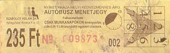 Communication of the city: Nyíregyháza (Węgry) - ticket abverse. 