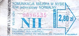 Communication of the city: Nysa (Polska) - ticket abverse. 