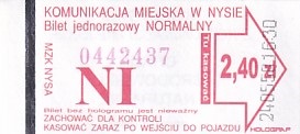 Communication of the city: Nysa (Polska) - ticket abverse. <IMG SRC=img_upload/_0wymiana2.png>