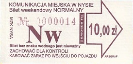 Communication of the city: Nysa (Polska) - ticket abverse. niski numer seryjny