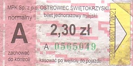 Communication of the city: Ostrowiec Świętokrzyski (Polska) - ticket abverse. 