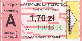 Communication of the city: Ostrowiec Świętokrzyski (Polska) - ticket abverse