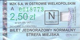 Communication of the city: Ostrów Wielkopolski (Polska) - ticket abverse. 