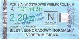 Communication of the city: Ostrów Wielkopolski (Polska) - ticket abverse. <IMG SRC=img_upload/_przebitka.png alt="przebitka">