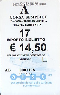 Communication of the city: Cagliari (Włochy) - ticket abverse