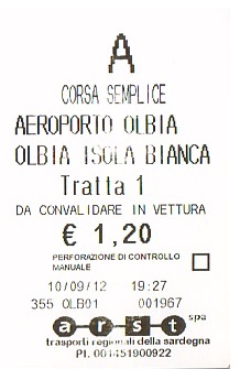 Communication of the city: Olbia (Włochy) - ticket abverse. 