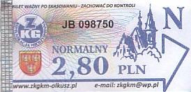 Communication of the city: Olkusz (Polska) - ticket abverse. <IMG SRC=img_upload/_0blad.png alt="błąd">: źle nałożona ramka w herbie