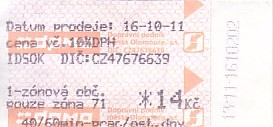 Communication of the city: Olomouc (Czechy) - ticket abverse. <IMG SRC=img_upload/_0wymiana2.png>