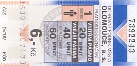 Communication of the city: Olomouc (Czechy) - ticket abverse. 