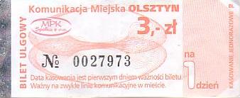 Communication of the city: Olsztyn (Polska) - ticket abverse. 