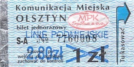 Communication of the city: Olsztyn (Polska) - ticket abverse. <IMG SRC=img_upload/_przebitka.png alt="przebitka">