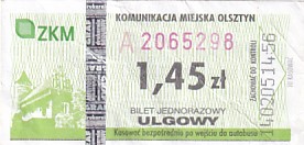 Communication of the city: Olsztyn (Polska) - ticket abverse. inny numerator