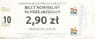 Communication of the city: Olsztyn (Polska) - ticket abverse. 