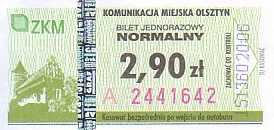 Communication of the city: Olsztyn (Polska) - ticket abverse. <IMG SRC=img_upload/_0wymiana2.png>