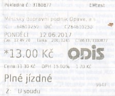 Communication of the city: Opava (Czechy) - ticket abverse
