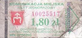 Communication of the city: Opoczno (Polska) - ticket abverse. 