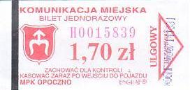 Communication of the city: Opoczno (Polska) - ticket abverse. 