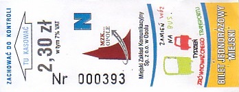 Communication of the city: Opole (Polska) - ticket abverse. okolicznościowy
