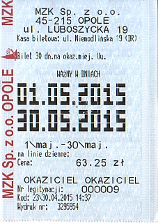 Communication of the city: Opole (Polska) - ticket abverse. <IMG SRC=img_upload/_0wymiana2.png>