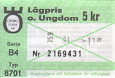 Communication of the city: Örebro (Szwecja) - ticket abverse. 